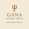 Logo of Gana Sacred Space with a trident symbol on a beige background
