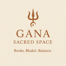 Logo of Gana Sacred Space with a trident symbol on a beige background